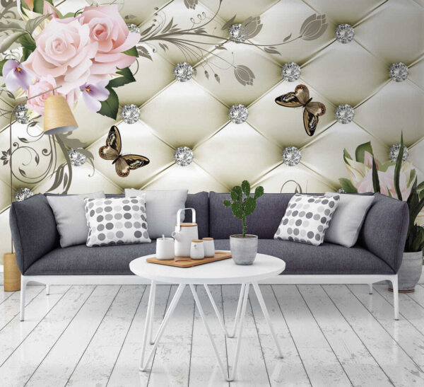 Papel de parede com flores e borboletas Papel de parede com flores e borboletas