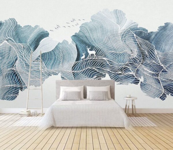 Papel de parede Papel de parede Desenho de uma paisagem com pássaros (REF: u06088)