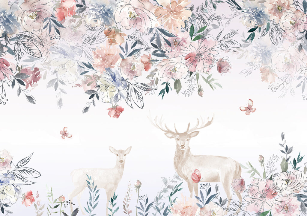 Pintura de um veado e flores Pintura de um veado e flores