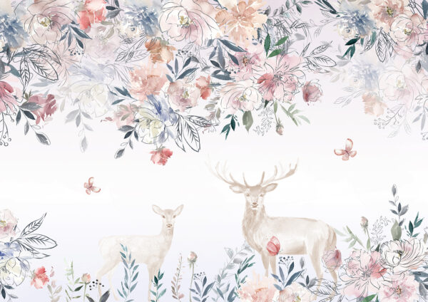 Pintura de um veado e flores Pintura de um veado e flores