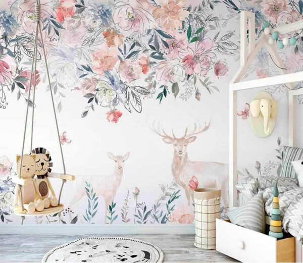 Pintura de um veado e flores Pintura de um veado e flores