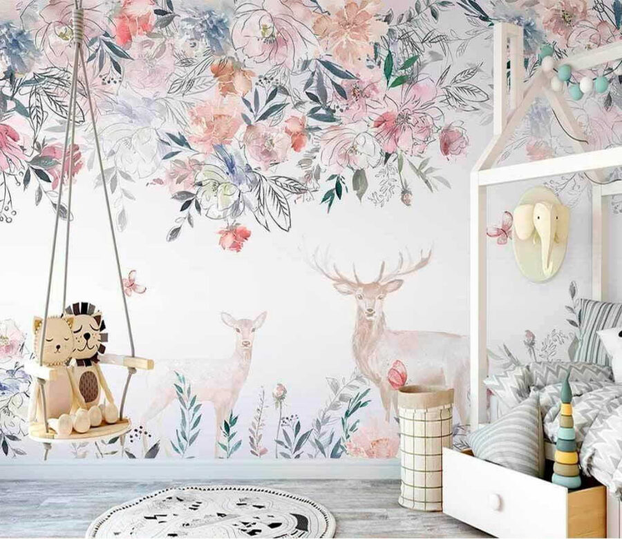 Pintura de um veado e flores Pintura de um veado e flores