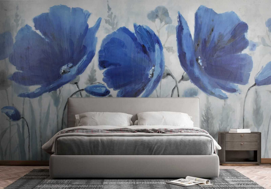 Pintura de flores azuis