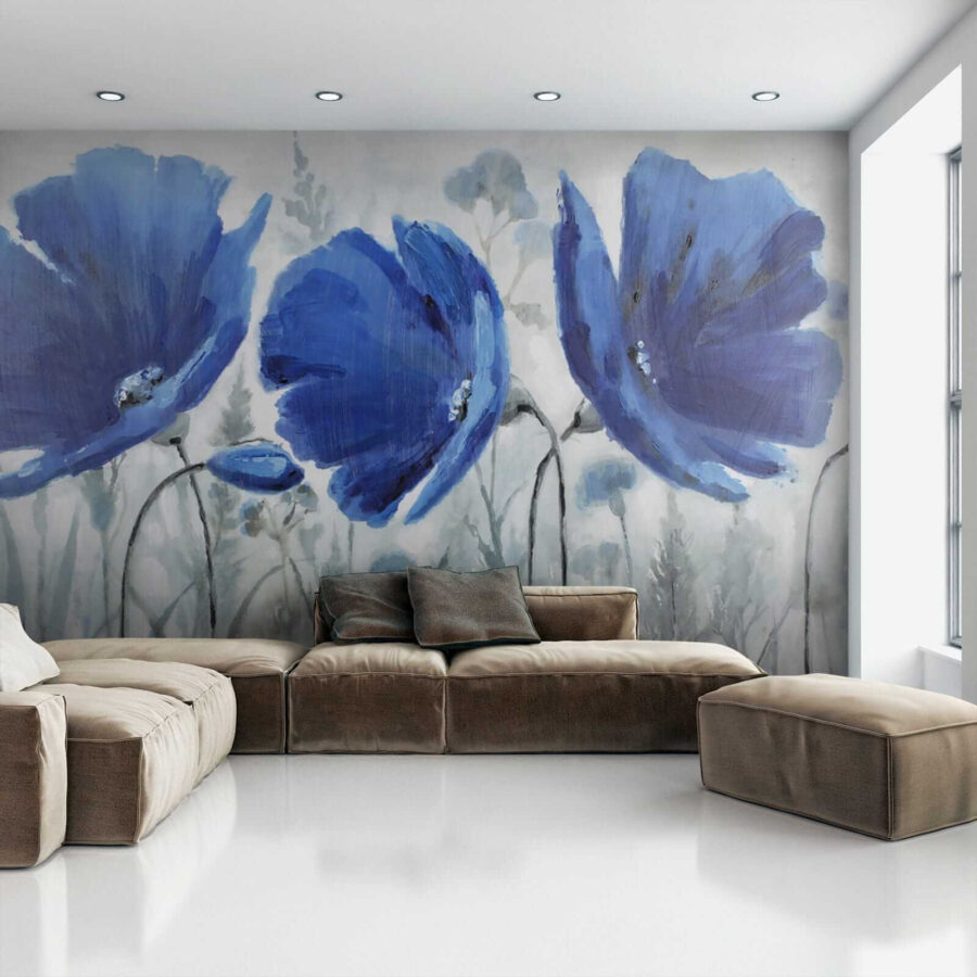 Pintura de flores azuis