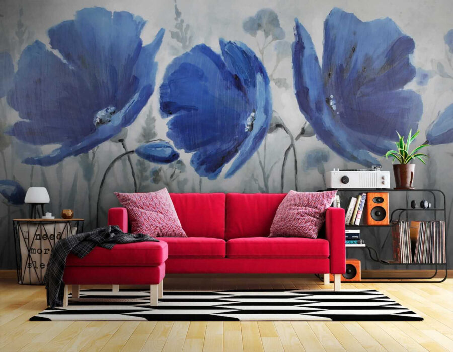 Pintura de flores azuis
