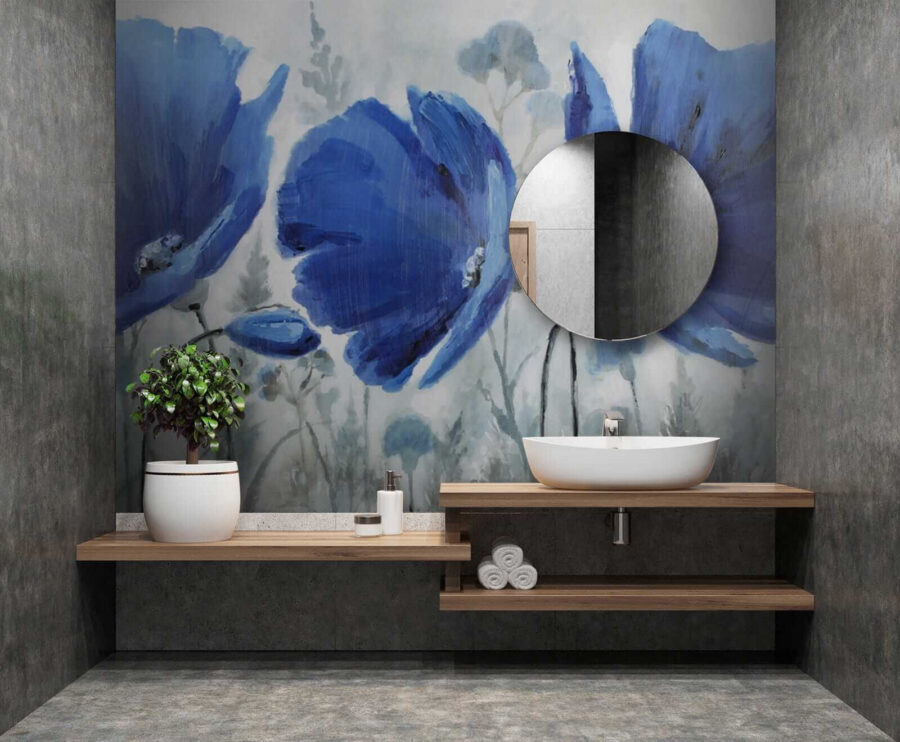 Pintura de flores azuis