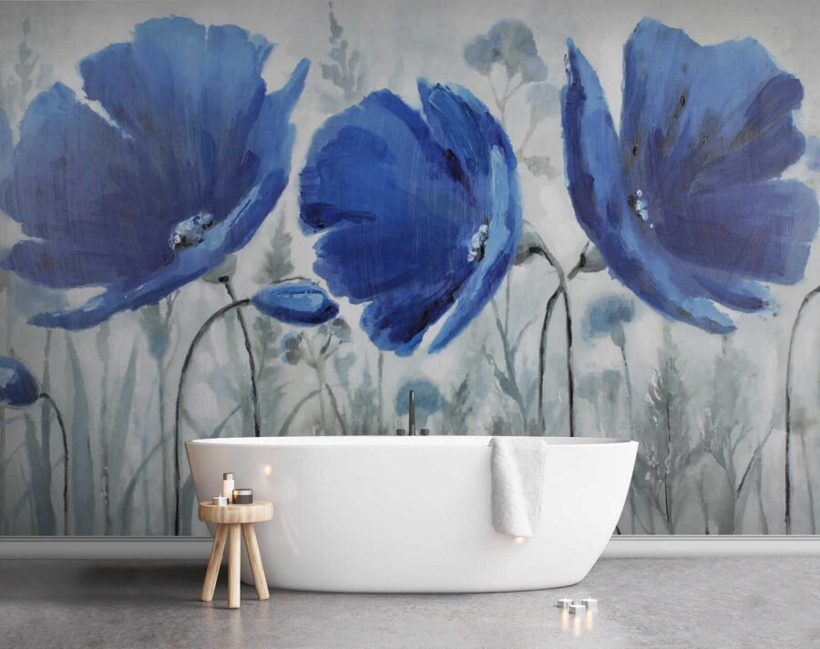 Pintura de flores azuis