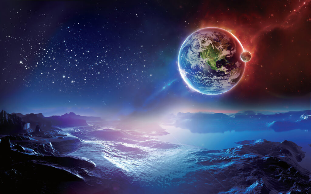 Planeta Terra e uma lua no espaço Planeta Terra e uma lua no espaço