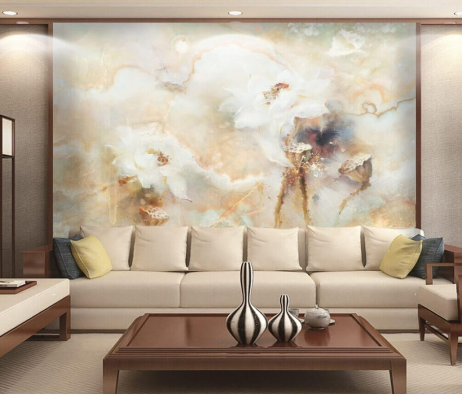Pintura de flores sobre uma superfície de mármore