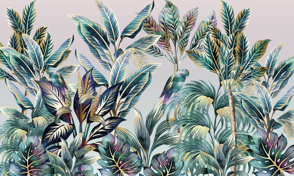 Folhas tropicais com pássaros escondidos. Folhas tropicais com pássaros escondidos.