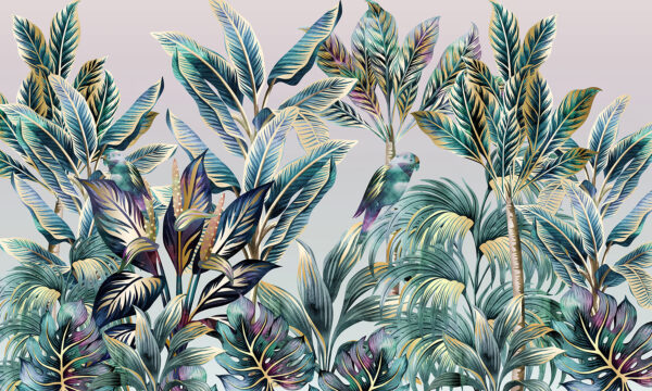 Folhas tropicais com pássaros escondidos. Folhas tropicais com pássaros escondidos.