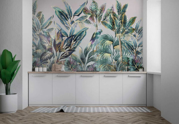 Folhas tropicais com pássaros escondidos. Folhas tropicais com pássaros escondidos.