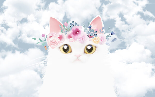 Gato com flores na cabeça Gato com flores na cabeça