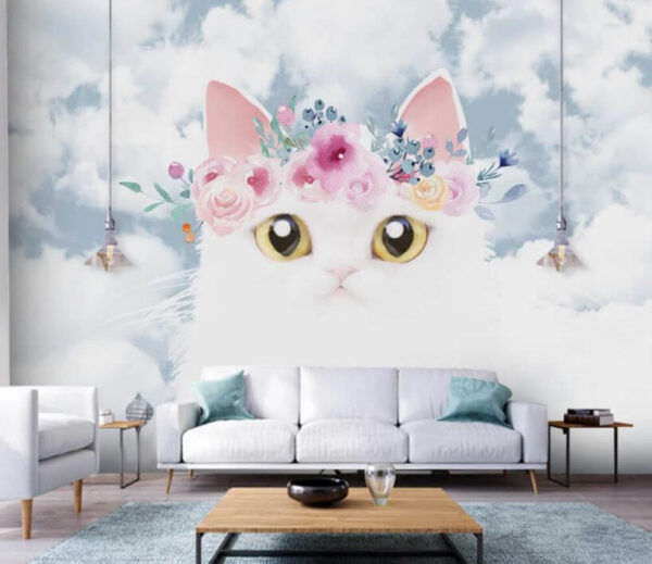 Gato com flores na cabeça Gato com flores na cabeça