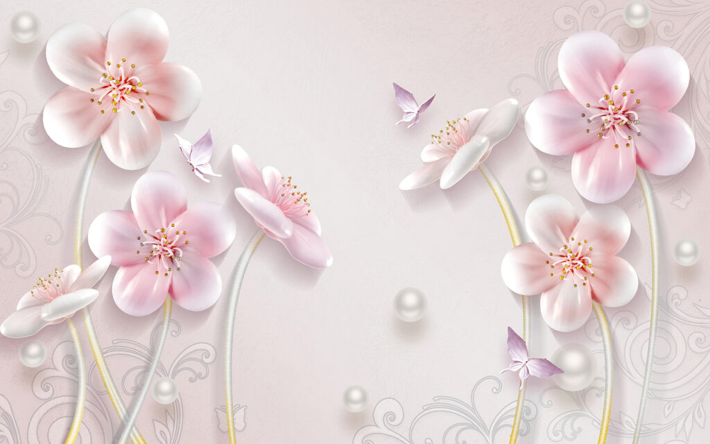 Papel de parede com flores e borboletas Papel de parede com flores e borboletas