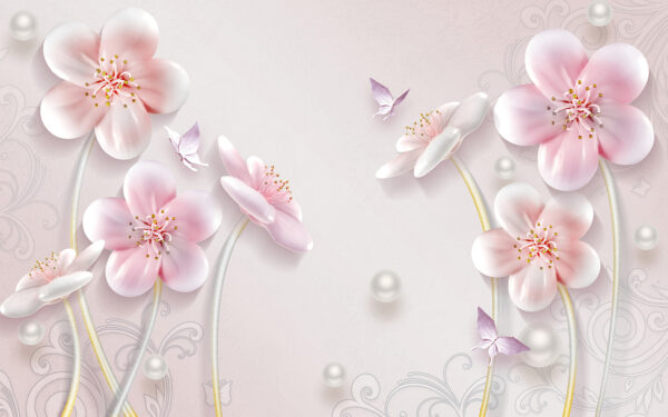 Papel de parede com flores e borboletas Papel de parede com flores e borboletas