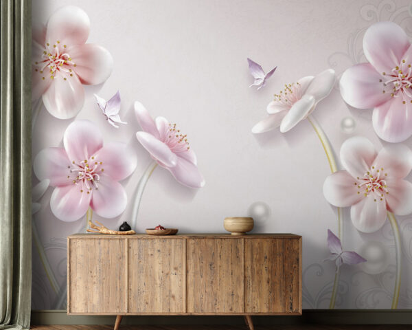 Papel de parede com flores e borboletas Papel de parede com flores e borboletas