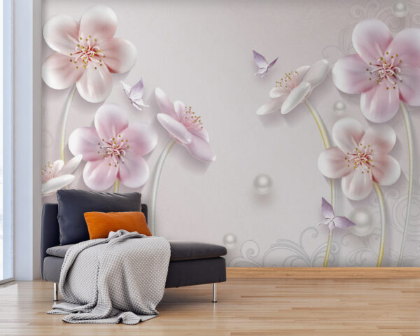 Papel de parede com flores e borboletas Papel de parede com flores e borboletas