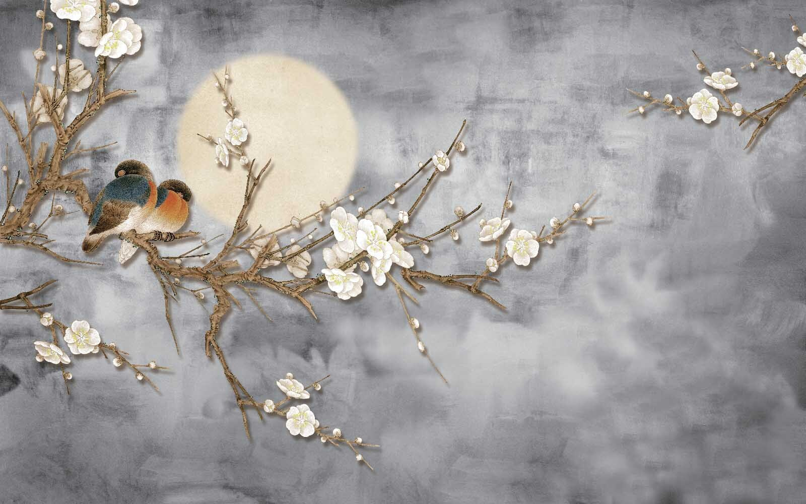 Bird on a branch with white flowers Bird on a branch with white flowers