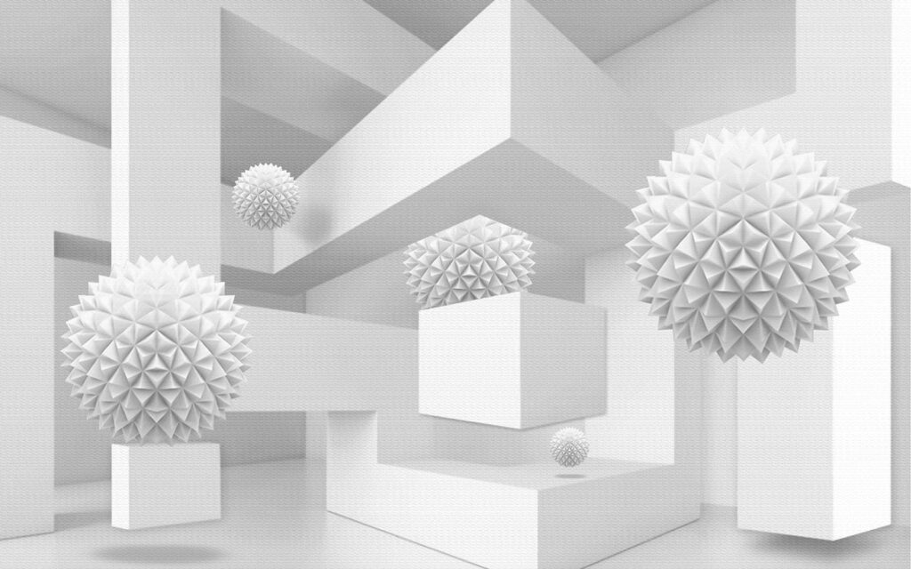 Quarto branco com bolas brancas Quarto branco com bolas brancas