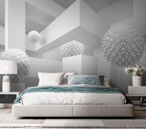 Quarto branco com bolas brancas Quarto branco com bolas brancas