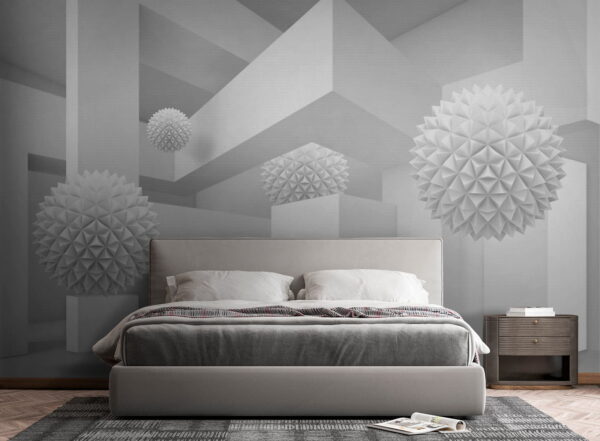 Quarto branco com bolas brancas Quarto branco com bolas brancas