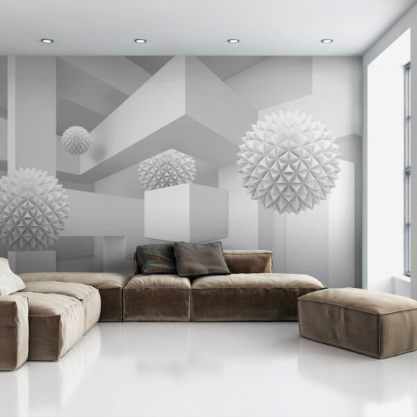 Quarto branco com bolas brancas Quarto branco com bolas brancas