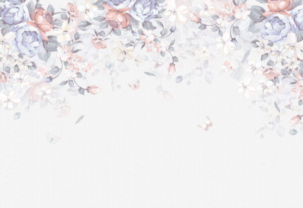 Fundo branco com flores e borboletas Fundo branco com flores e borboletas
