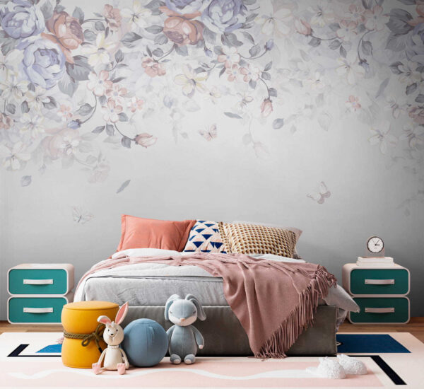 Fundo branco com flores e borboletas Fundo branco com flores e borboletas
