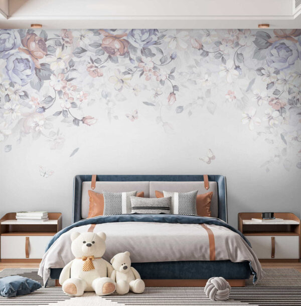 Fundo branco com flores e borboletas Fundo branco com flores e borboletas