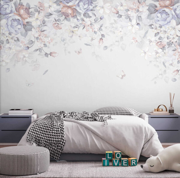Fundo branco com flores e borboletas Fundo branco com flores e borboletas