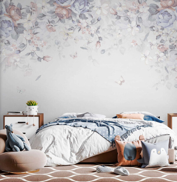 Fundo branco com flores e borboletas Fundo branco com flores e borboletas