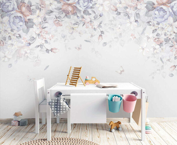 Fundo branco com flores e borboletas Fundo branco com flores e borboletas