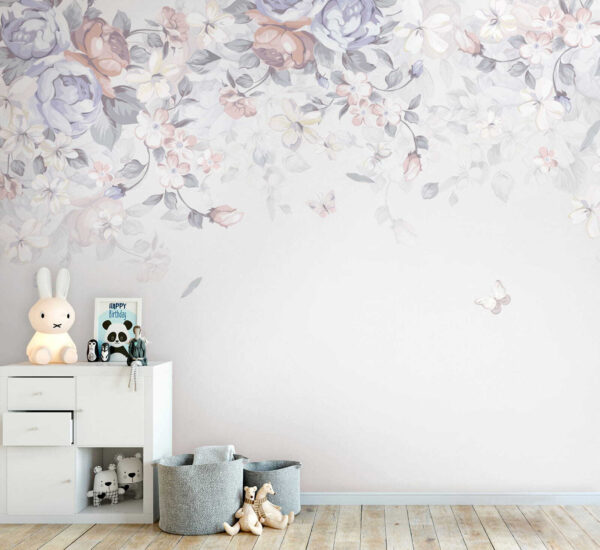 Fundo branco com flores e borboletas Fundo branco com flores e borboletas