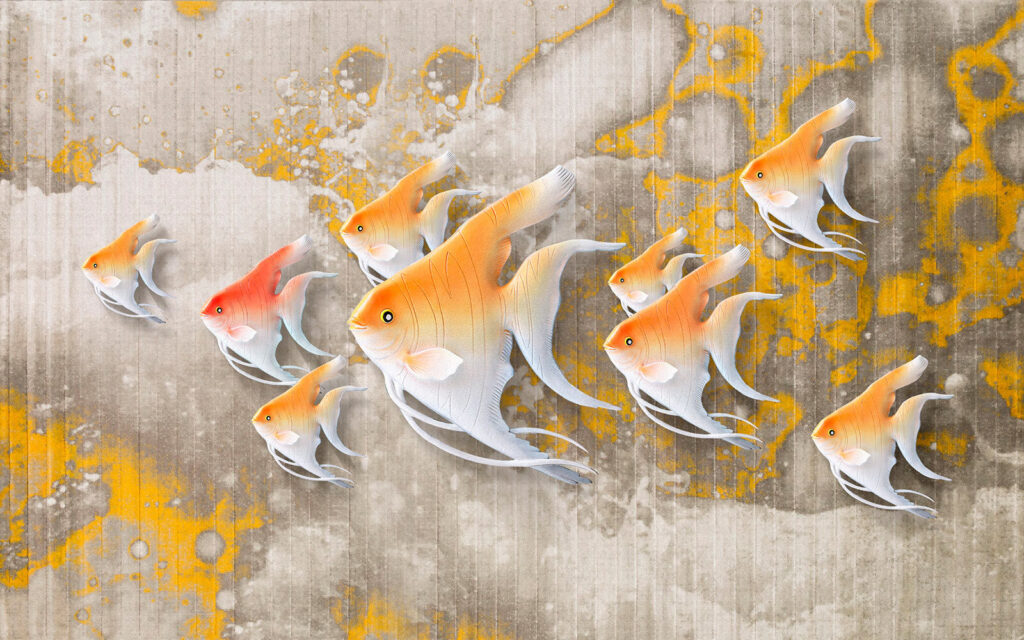 Peixes coloridos nadando juntos graciosamente. Peixes coloridos nadando juntos graciosamente.