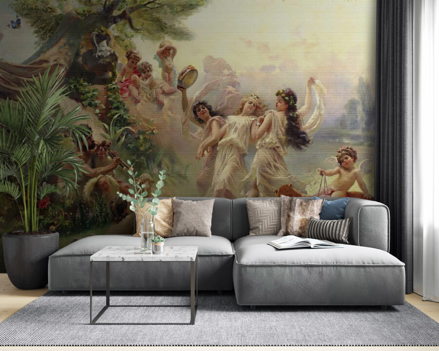Pintura de pessoas a dançar numa floresta Pintura de pessoas a dançar numa floresta