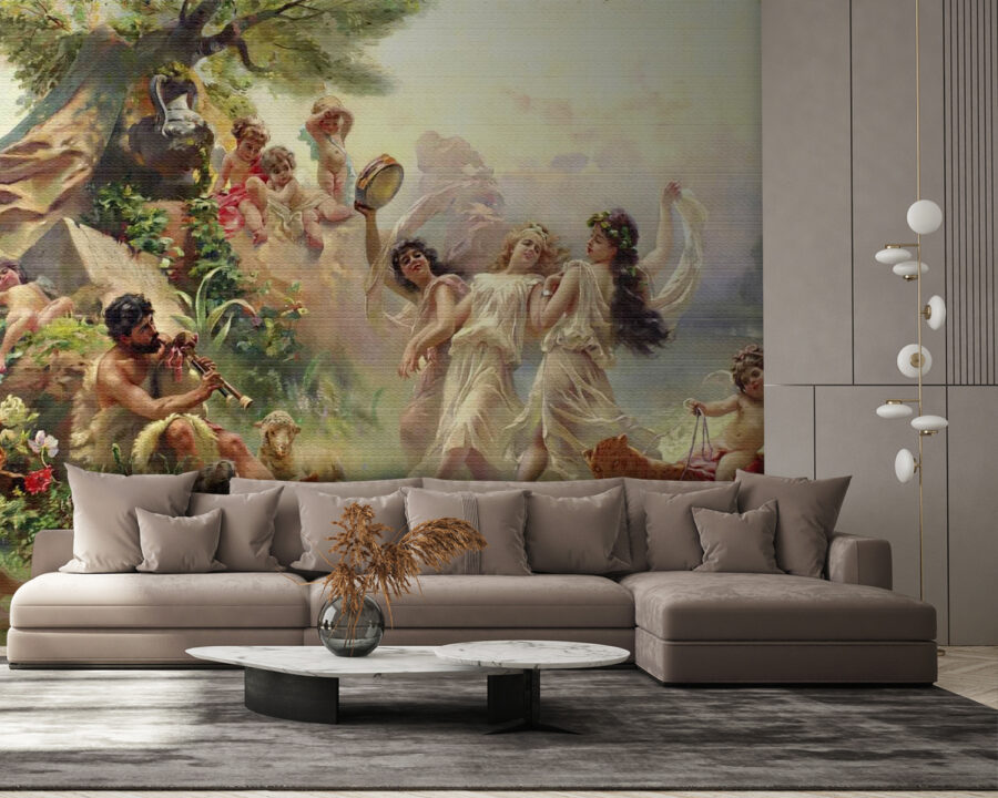 Pintura de pessoas a dançar numa floresta Pintura de pessoas a dançar numa floresta