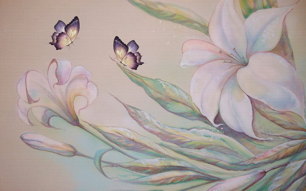 Pintura de flores e borboletas Pintura de flores e borboletas