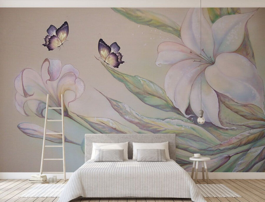 Pintura de flores e borboletas