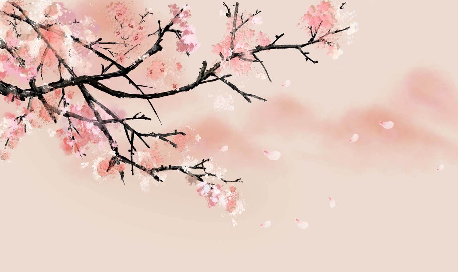 Tree branch with pink flowers