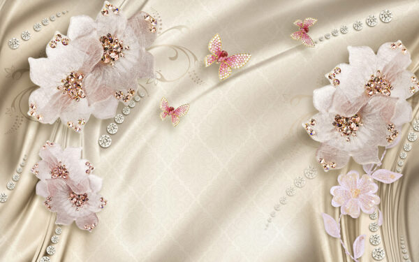 Papel de parede com flores e borboletas Papel de parede com flores e borboletas