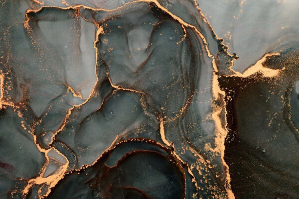 Tons rodopiantes de azul-petróleo e cobre. Tons rodopiantes de azul-petróleo e cobre.