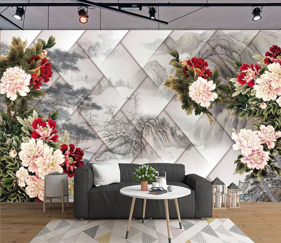 Papel de parede Grupo de flores sobre um fundo branco