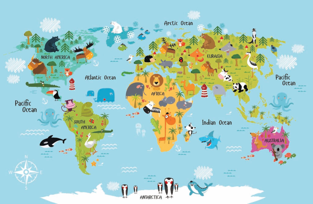 Mapa do mundo com animais Mapa do mundo com animais