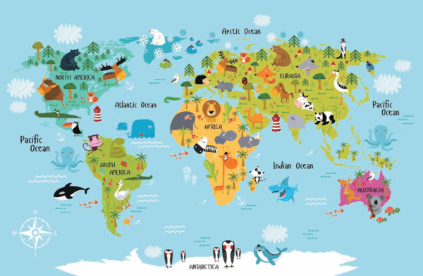 Mapa do mundo com animais Mapa do mundo com animais