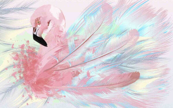 Flamingo cor-de-rosa com penas brancas e azuis Flamingo cor-de-rosa com penas brancas e azuis