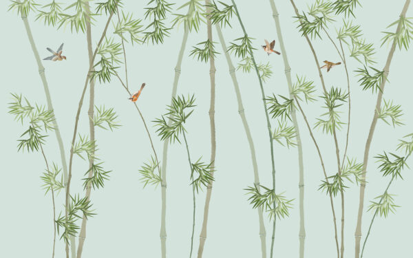 Papel de parede com ramos de bambu e pássaros Papel de parede com ramos de bambu e pássaros