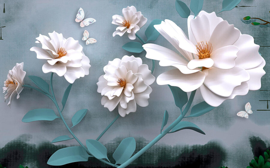 Flores brancas com borboletas