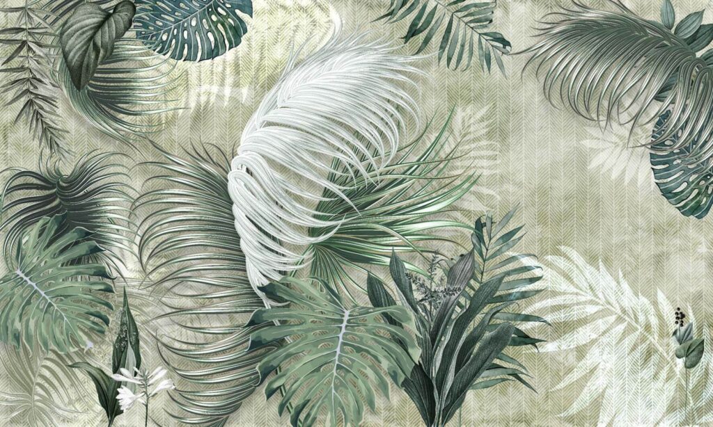 Papel de parede com um padrão de folhas Papel de parede com um padrão de folhas