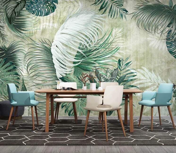 Papel de parede com um padrão de folhas